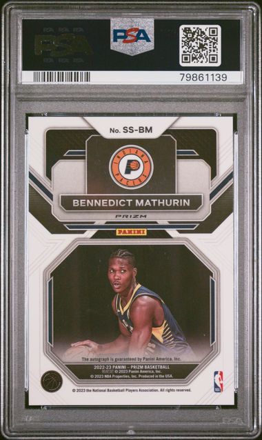 2022-23 Prizm Sensational Signatures Silver Prizm #SSBM Bennedict Mathurin PSA 10 (Rookie)