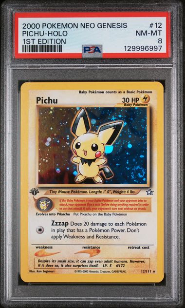 2000 Pokemon Neo Genesis 1st Edition #12 Pichu - Holo PSA 8
