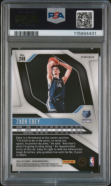 2024-25 Panini Prizm Pink Ice #249 Zach Edey PSA 8 (Rookie)