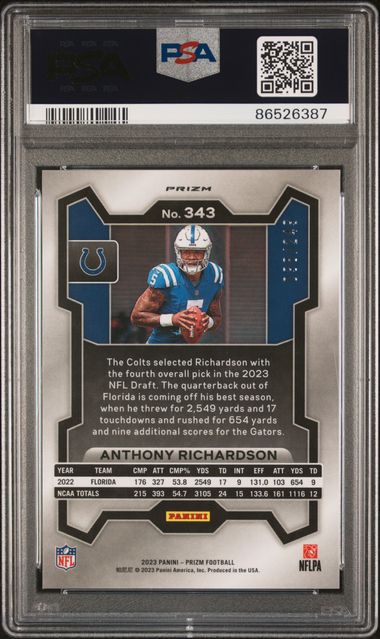2023 Panini Prizm Orange Prizm #343 Anthony Richardson #098/249 PSA 10 (Rookie)