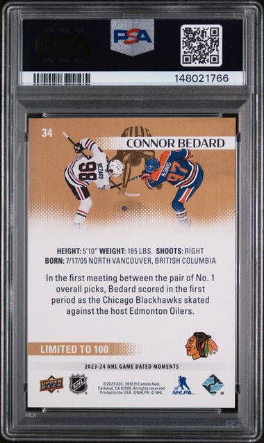 2023-24 Upper Deck Game Dated Moments Gold #34 Connor Bedard/Connor McDavid PSA 9 (Rookie) (Limited to 100)