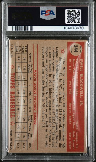 1952 Topps #344 Ewell Blackwell PSA 2