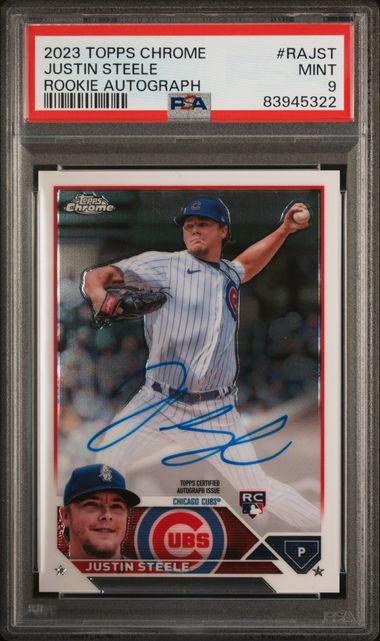 2023 Topps Chrome Rookie Autograph #RAJST Justin Steele PSA 9 (Rookie)