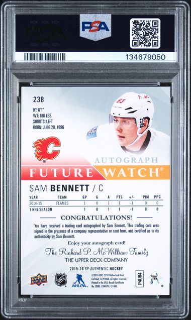 2015-16 SP Authentic #238 Sam Bennett #185/999 PSA 9 (Rookie)
