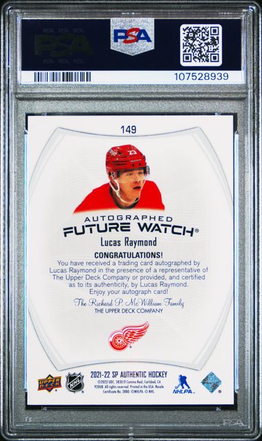 2021-22 SP Authentic #149 Lucas Raymond #969/999 PSA 10 (Rookie) | Eastridge Sports Cards