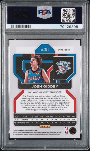 2021-22 Panini Prizm Green Prizm #301 Josh Giddey PSA 10 (Rookie)