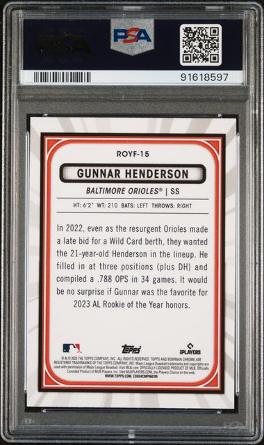 2023 Bowman Rookie of the Year Favorites #ROYF15 Gunnar Henderson PSA 10 (Rookie)