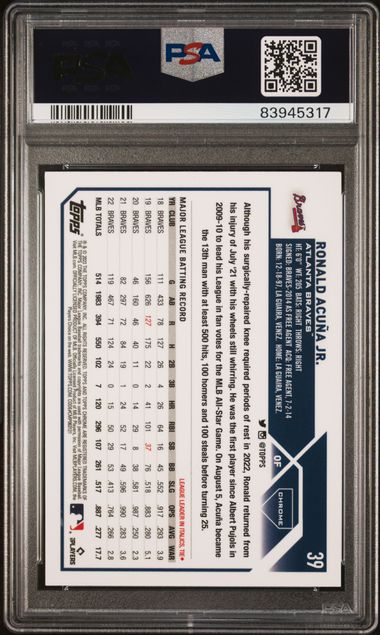 2023 Topps Chrome Gold Refractor #39 Ronald Acuna Jr. #01/50 PSA 9