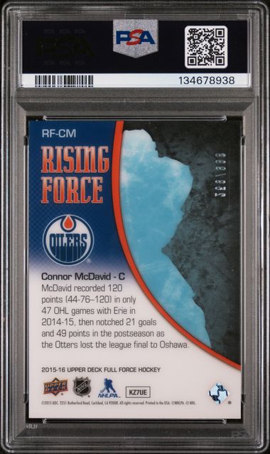 2015-16 Upper Deck Full Force Rising Force #RF-CM Connor McDavid #259/999 PSA 9 (Rookie)