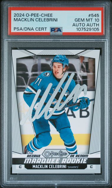 2024-25 O-Pee-Chee Signed Card #545 Macklin Celebrini PSA 10 (Auto Authentic) (Rookie)