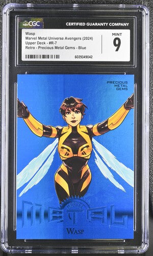 2024 Marvel Metal Universe Avengers Retro Precious Metal Gems Blue #R-7 Wasp #20/50 CGC 9