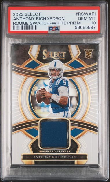 2023 Panini Select Rookie Swatch White Prizm #RSWARI Anthony Richardson #37/75 PSA 10 (Rookie)