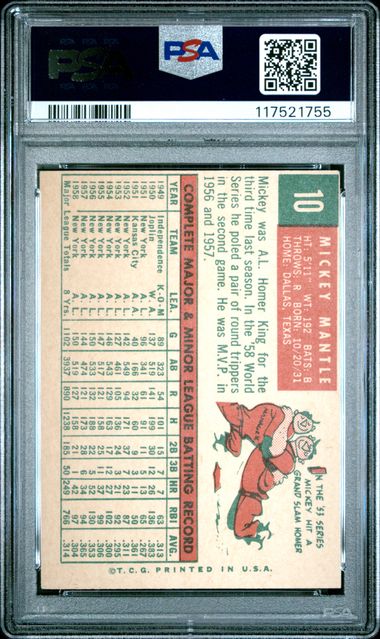 1959 Topps #10 Mickey Mantle PSA 4(MC)