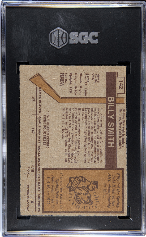 1973-74 O-Pee-Chee #142 Billy Smith SGC 5 (Rookie) | Eastridge Sports Cards