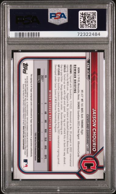 2022 Bowman Chrome Prospect Auto Speckle Refractor #CPAJCO Jaison Chourio #279/299 PSA 8