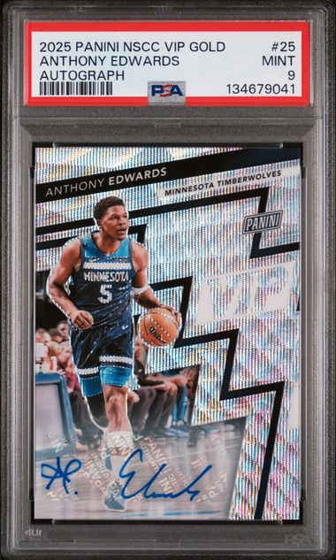 2025 Panini The National VIP Gold Pack Autograph #25 Anthony Edwards #02/10 PSA 9