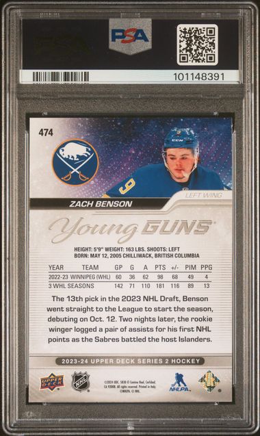 2023-24 Upper Deck #474 Zach Benson PSA 9 (Rookie)