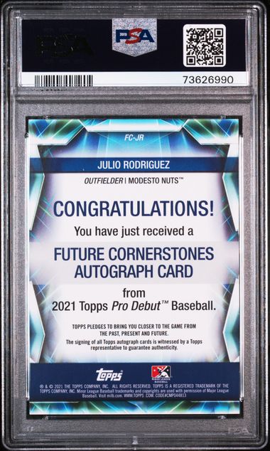 2021 Topps Pro Debut Future Cornerstones Auto #FCJR Julio Rodriguez #23/90 PSA 9