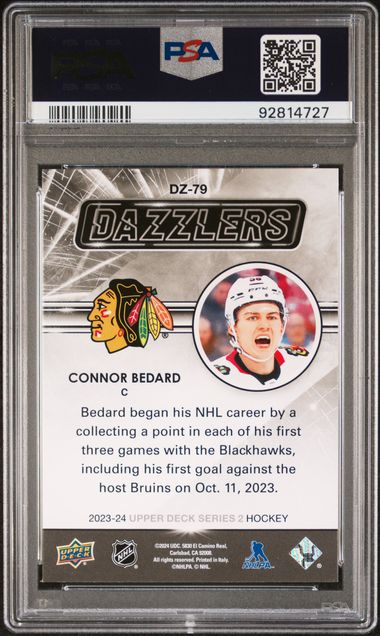 2023-24 Upper Deck Dazzlers Green #DZ79 Connor Bedard PSA 10 (Rookie)