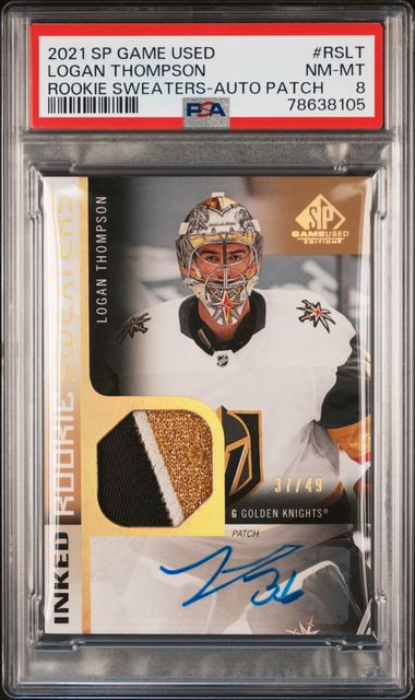 2021-22 SP Game Used Rookie Sweaters Auto Patch #RSLT Logan Thompson #37/79 PSA 8 (Rookie)