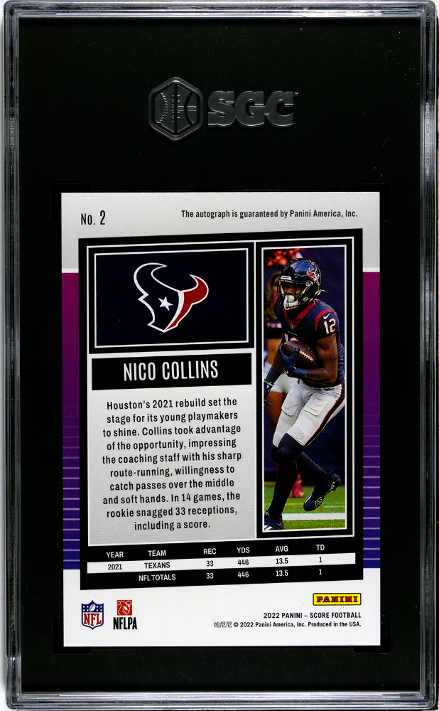 2022 Panini Score Autograph #2 Nico Collins SGC 9.5