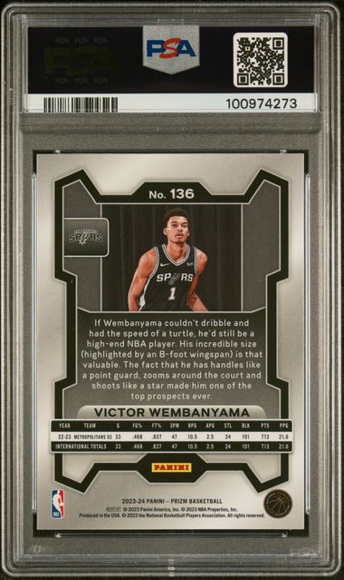 2023-24 Panini Prizm #136 Victor Wembanyama PSA 10 (Rookie)