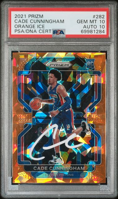 2021-22 Panini Prizm Orange Ice Signed Card #282 Cade Cunningham PSA/DNA 10 (Auto 10) (Rookie)