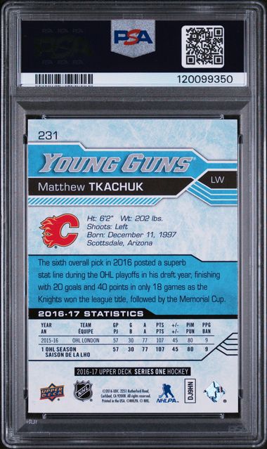 2016-17 Upper Deck #231 Matthew Tkachuk PSA 10 (Rookie)