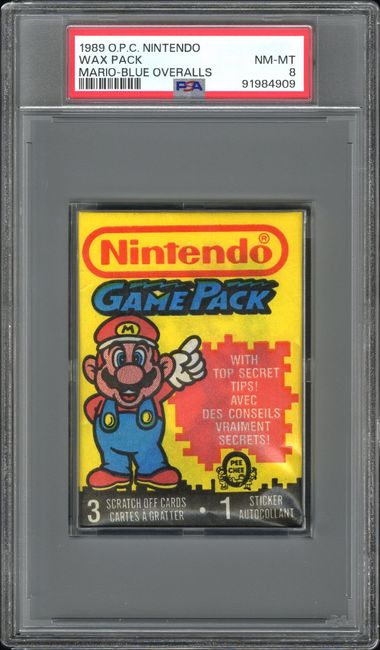 1989 O-Pee-Chee Nintendo Wax Pack Mario- Blue Overalls PSA 8