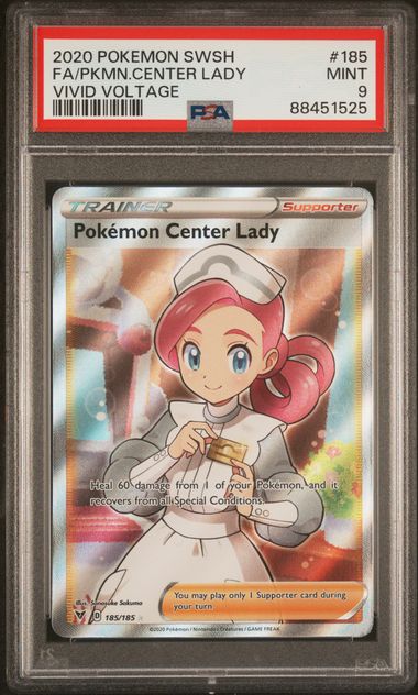 2020 Pokemon Vivid Voltage #185 Pokemon Center Lady (Full Art) PSA 9