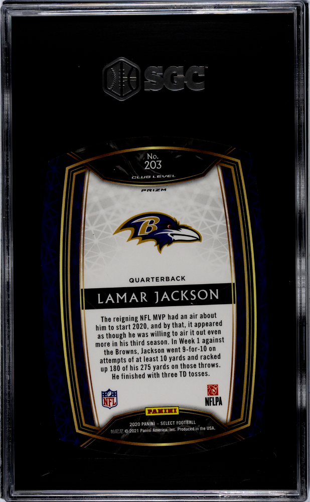 2020 Panini Select Maroon Die-Cut Prizm #203 Lamar Jackson SGC 10