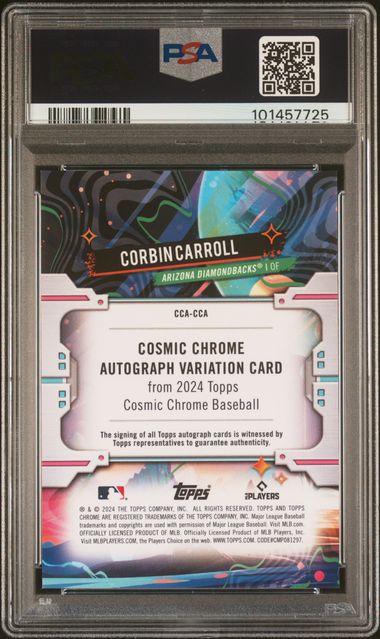 2024 Topps Chrome Cosmic Autographs Green Space Dust Refractor #CCA Corbin Carroll #54/75 PSA 9