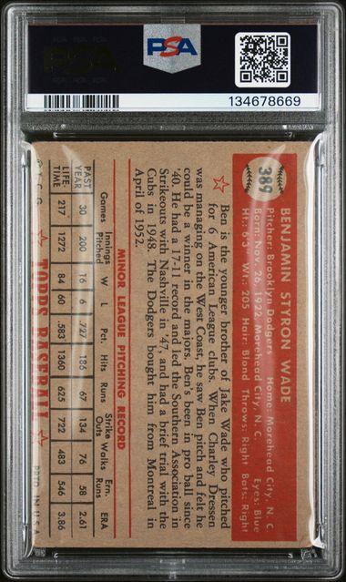 1952 Topps #389 Ben Wade PSA 2.5