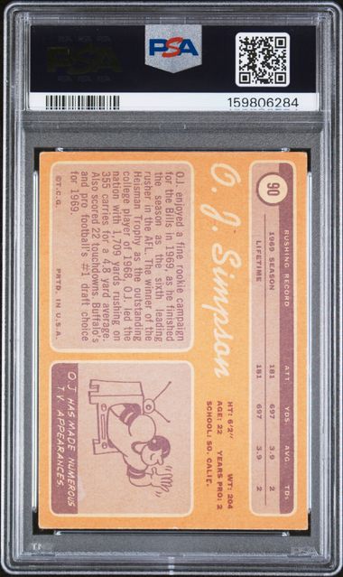 1970 Topps #90 O.J. Simpson PSA 2 (Rookie)