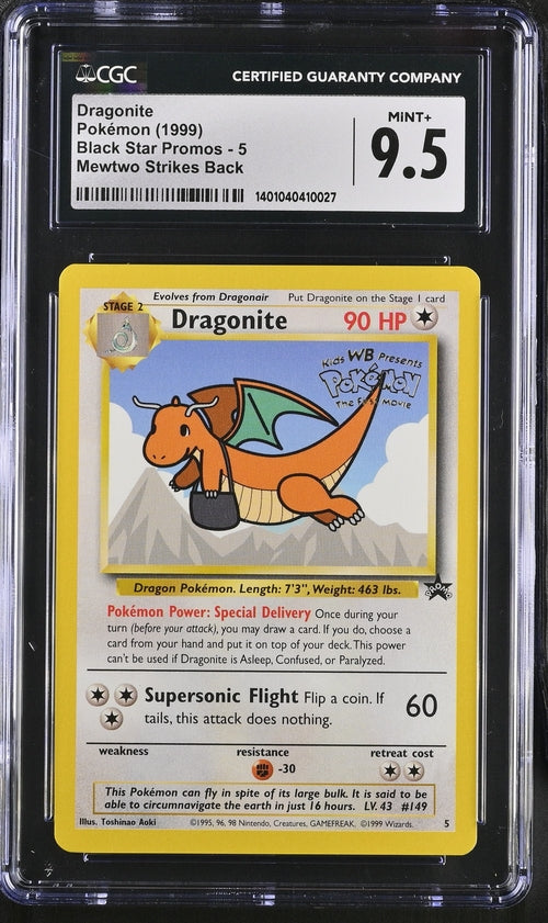 1999 Pokemon Mewtwo Strikes Back Black Star Promo #5 Dragonite CGC 9.5