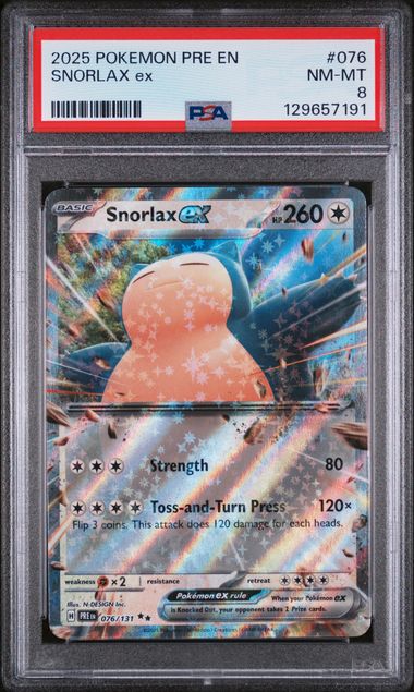 2025 Pokemon Prismatic Evolutions #076 Snorlax ex PSA 8