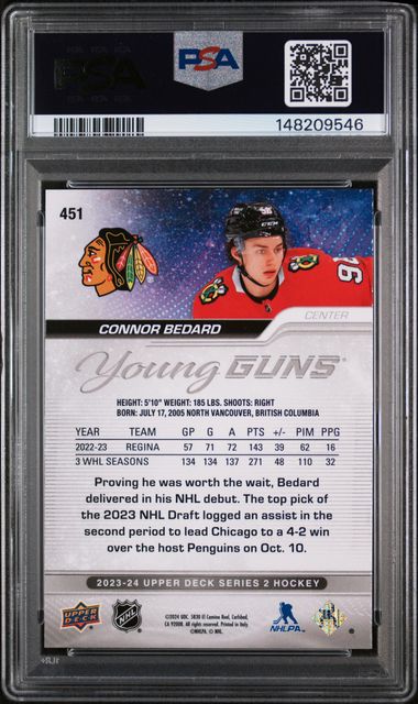 2023-24 Upper Deck #451 Connor Bedard PSA 9 (Rookie)
