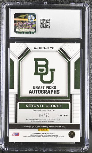 2023 Panini Prizm Draft Picks Draft Picks Autographs Green Pulsar #DPA-KYG Keyonte George #04/25 CGC 9.5 (Auto 10) (Rookie)