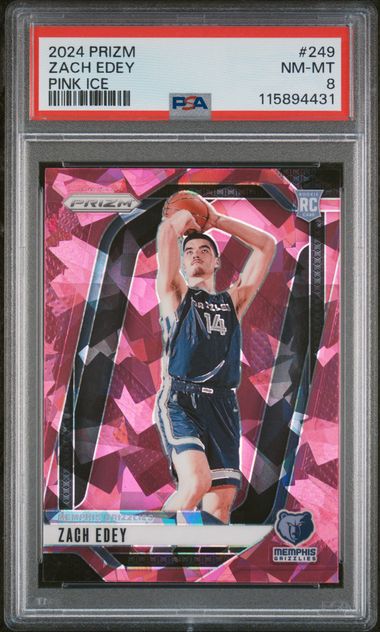 2024-25 Panini Prizm Pink Ice #249 Zach Edey PSA 8 (Rookie)