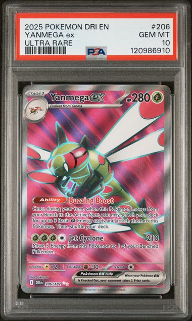 2025 Pokemon Destined Rivals #206 Yanmega ex - Ultra Rare PSA 10