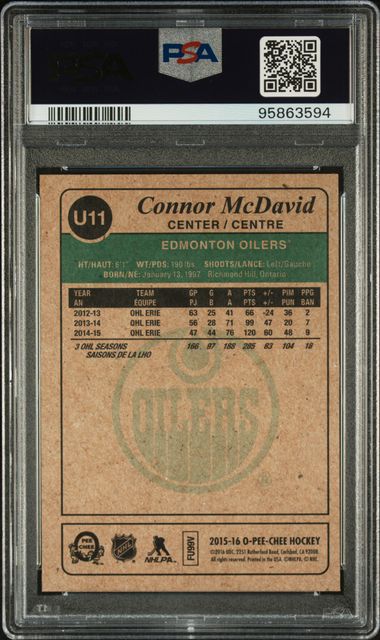 2015-16 O-Pee-Chee Update Retro #U11 Connor McDavid PSA 8 | Eastridge Sports Cards
