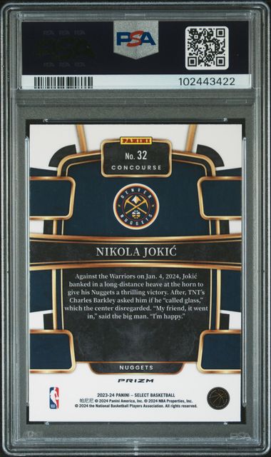 2023-24 Panini Select Red Cracked Ice #32 Nikola Jokic PSA 10