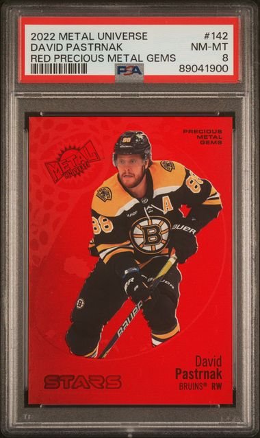 2022-23 Metal Universe Precious Metal Gems Red #142 David Pastrnak #045/100 PSA 8 | Eastridge Sports Cards