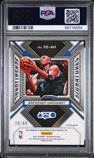 2023-24 Panini Prizm Sensational Signatures Blue Choice Prizm #SSAH Anfernee Hardaway #39/49 PSA 10