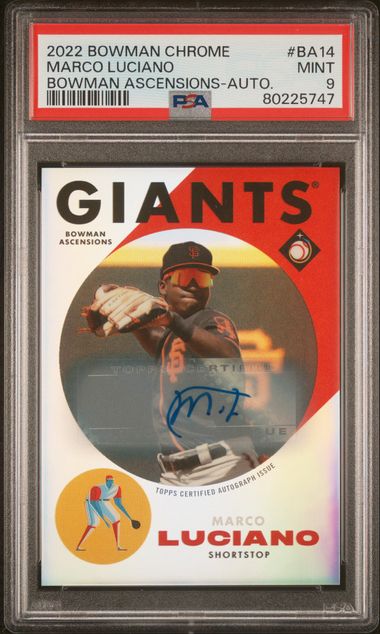 2022 Bowman Chrome Bowman Ascensions Autograph #BA14 Marco Luciano #004/100 PSA 9
