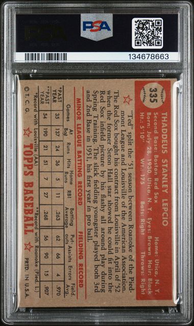 1952 Topps #335 Ted Lepcio PSA 4