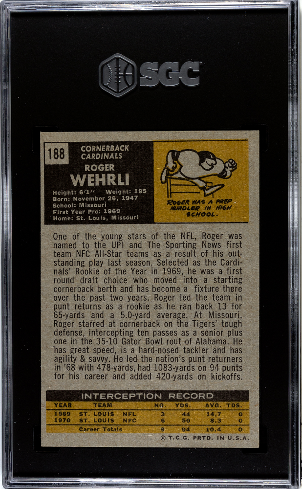1971 Topps #188 Roger Wehrli SGC 6 (Rookie)