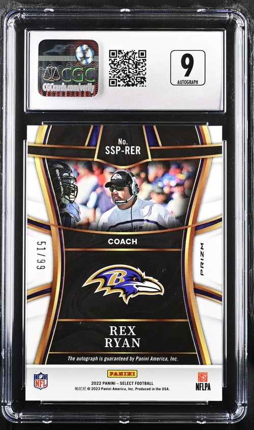 2022 Select Select Signatures Blue #SSP-RER Rex Ryan #51/99 CGC 10 (Auto 9)