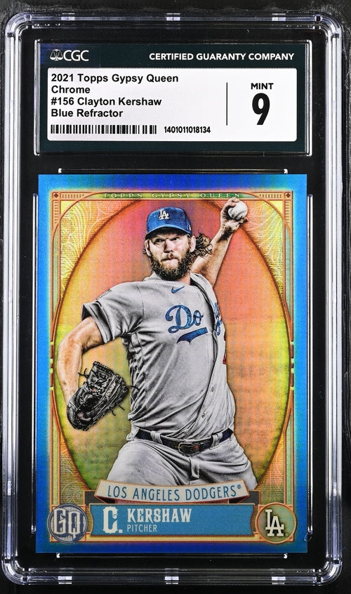 2021 Topps Gypsy Queen Chrome Blue Refractor #156 Clayton Kershaw #90/99 CGC 9