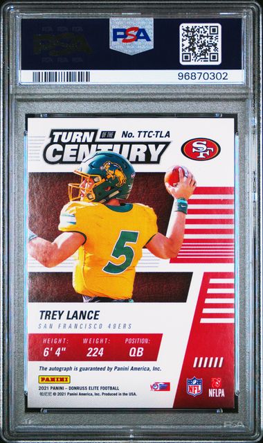2021 Donruss Elite Turn of the Century Autograph Orange #TLA Trey Lance #25/25 PSA 9 (Rookie)